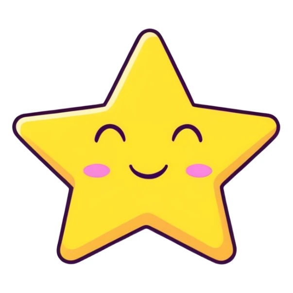 3D golden star with soft glow and glitter, smiling face, cartoon icon style, Pixar-inspired lighting, pastel yellow background sticker
