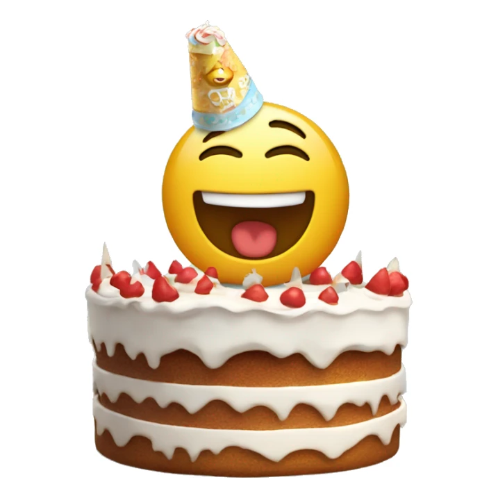 un emoji avec un gateau et avre ecris joyeux anniverair decue sticker