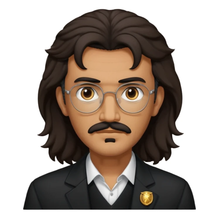 Tedros from The Idol with dark brown long hair and thin mustache, tan skin, black outfit sticker
