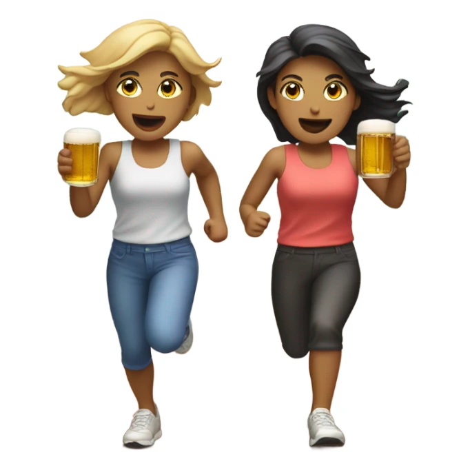 2 girls racing with sneakers on while holding beer in their hands  sticker