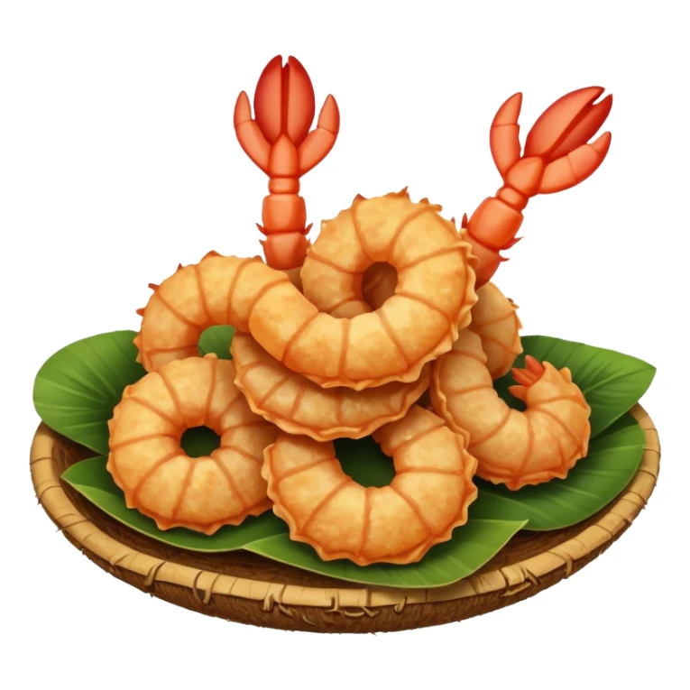 coconut shrimp, shrimp curled with crispy coconut breading, simple apple emoji style sticker