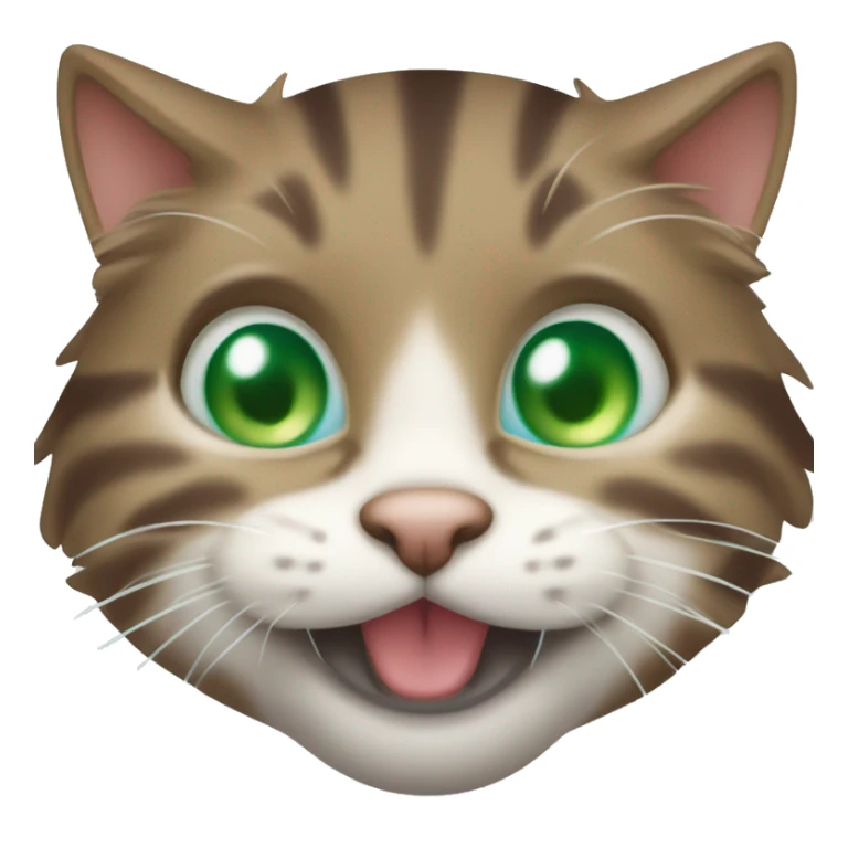 Laughing fluffy brown tabby cat with white nose and blue green eyes  sticker