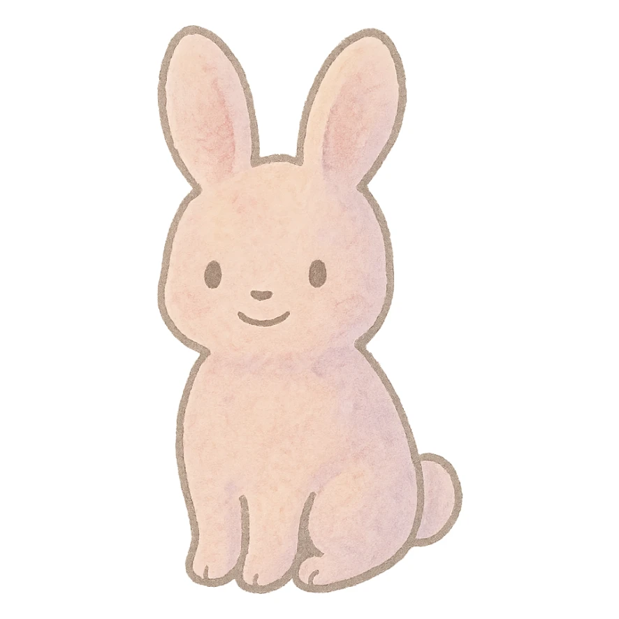 tiny pastel bunny silhouette, Japanese hand-drawn kawaii, full object, gentle smile sticker