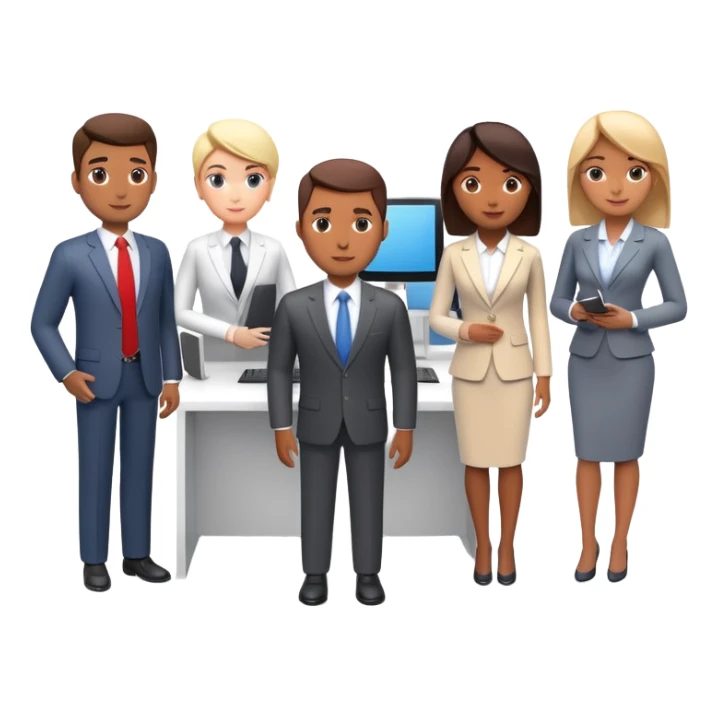 generate realistic detailed office with humans inside in 3d style sticker