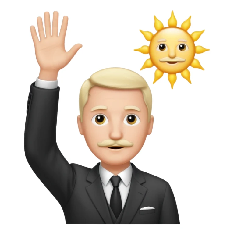 Adolf h , wearing suit and mustache small. Raising his hand to sun sticker