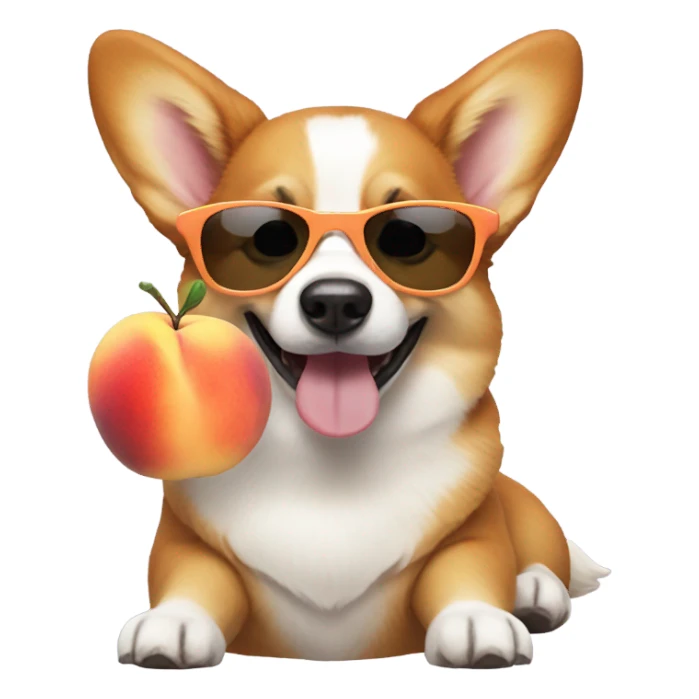 Cute corgi with sunglasses eating a peach sticker