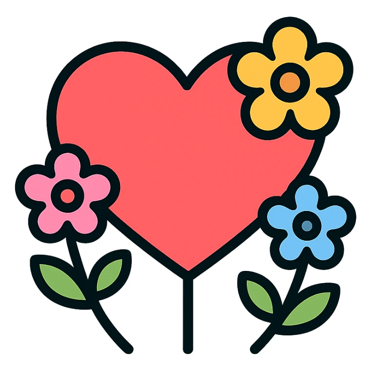 Mother's Day icon, heart and flowers, modern color icon style sticker