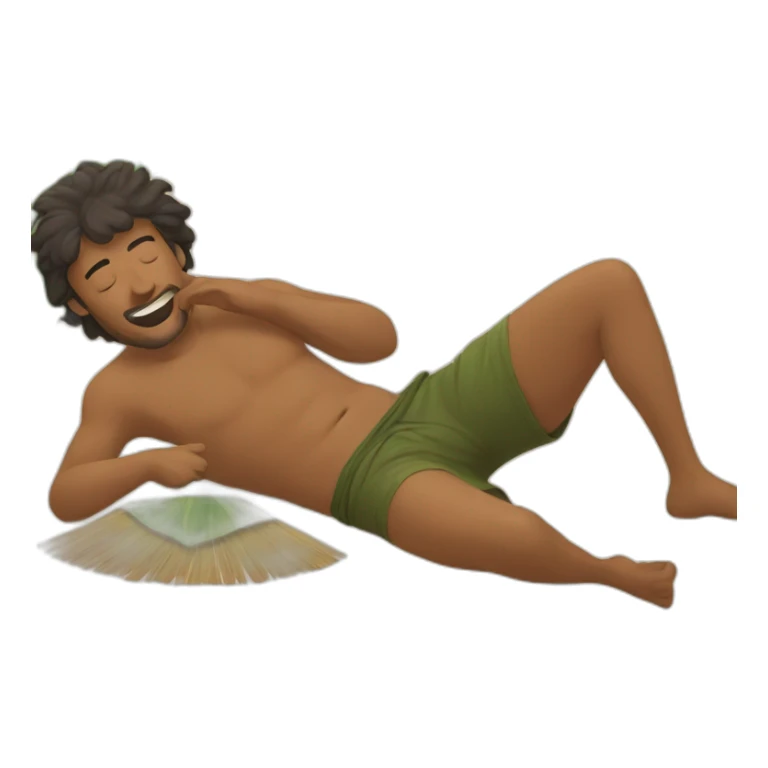 man is laying and someone fanning him with palm leaf sticker