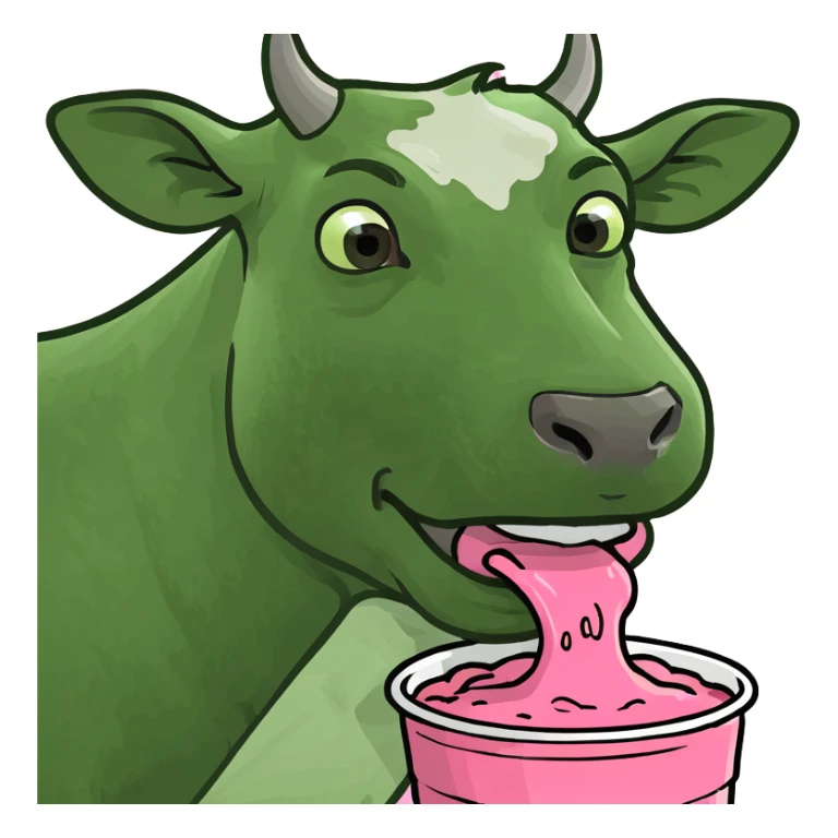 female Cow eating pink slop sticker