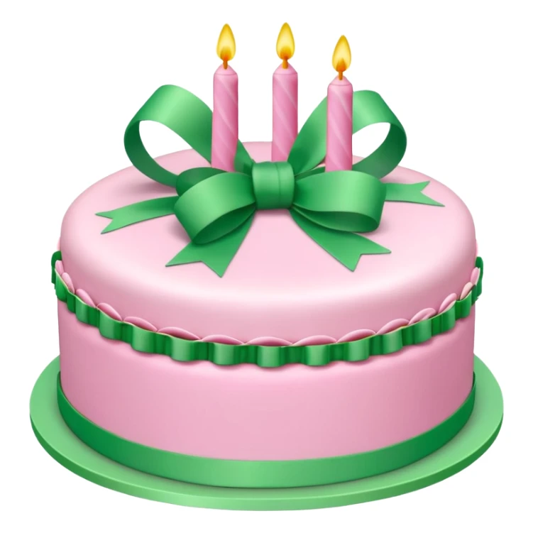 Pink Birthday cake with some green ribbons in 3D sticker