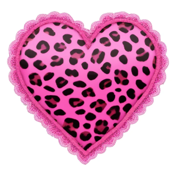 hot pink leopard print heart with pink lace border sticker