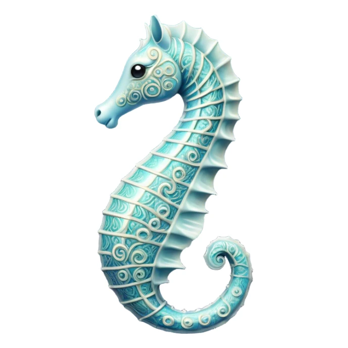 Cinematic Noble Sea Horse Portrait Emoji, Poised and elegant, with a delicate, upright body adorned with intricate, flowing patterns and a gracefully curled tail, with keen, expressive eyes, Simplified yet sharp and sophisticated features, highly detailed, glowing with a soft, aquatic luminescence, high shine, intelligent and refined, stylized with an air of ethereal marine grace, focused and poised, soft glowing outline, capturing the essence of a watchful and confident sea guardian that appears ready to drift out of the screen with effortless authority! sticker