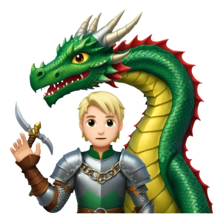 a dragon tamer in medieval time with a dragon next to him sticker
