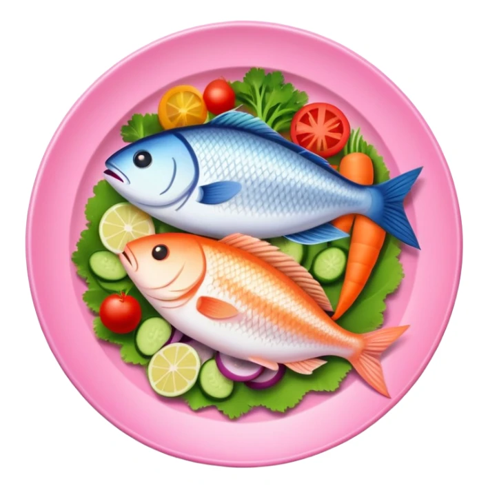 Fish and veggies  in pink plate  sticker