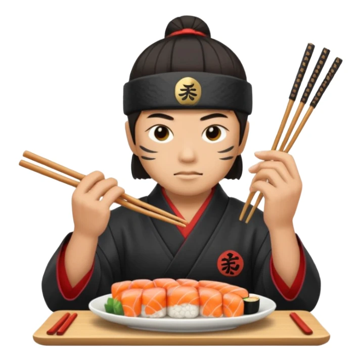 Asian eating sushi in a samurai outfit sticker