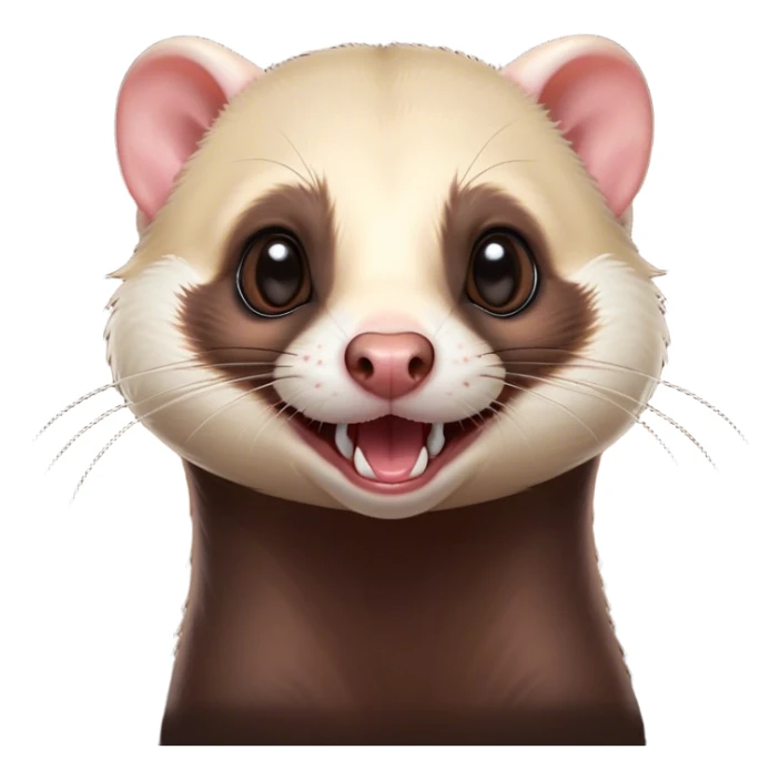 Cinematic Comical sable ferret Portrait Emoji, Head tilted dramatically with an exaggeratedly shocked expression, featuring a slender, wiggly body and a distinct sable ferret head with a pointed snout and small ears, with wide, hilariously expressive eyes full of humorous disbelief, Simplified yet hilariously expressive features, highly detailed, glowing with a slightly sassy natural glow, high shine, dramatic yet playful, stylized with an air of quirky charm, soft glowing outline, capturing the essence of a meme-worthy sable ferret that looks ready to scamper into viral fame! sticker