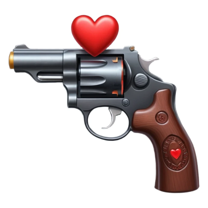 Black hand gun shooting a heart bullets out of the tip  sticker
