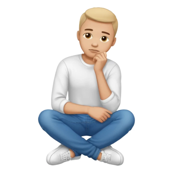 light skin man pensative, full body con la mano en el menton sticker