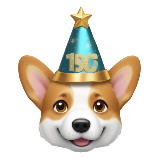 A corgi dog with a New Year's hat on his head sticker