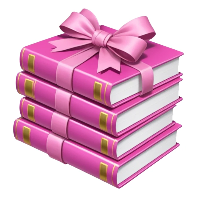 Pink Books stacked up and tied together by a white bow sticker