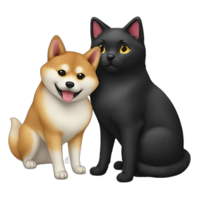 shibainu and black cat being-in-love sticker