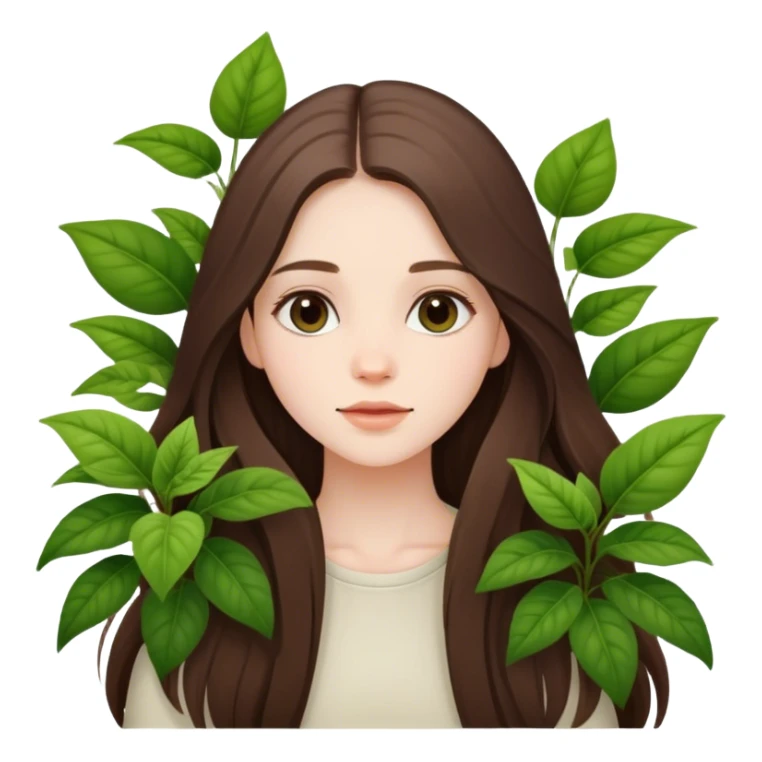 beautiful pale brunette girl with long hair with plants sticker
