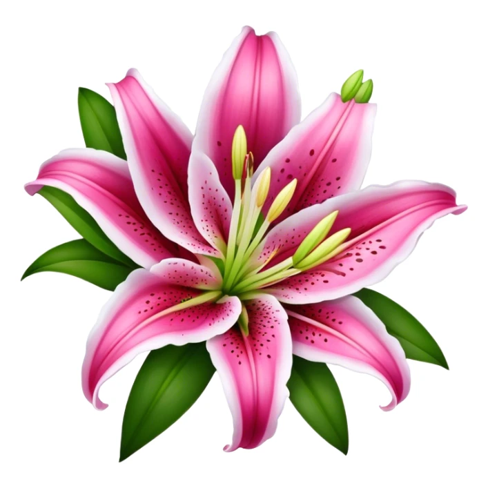 bouquet Deep Pink Oriental Lily with White Edge, luxuriant, leaf, bud sticker