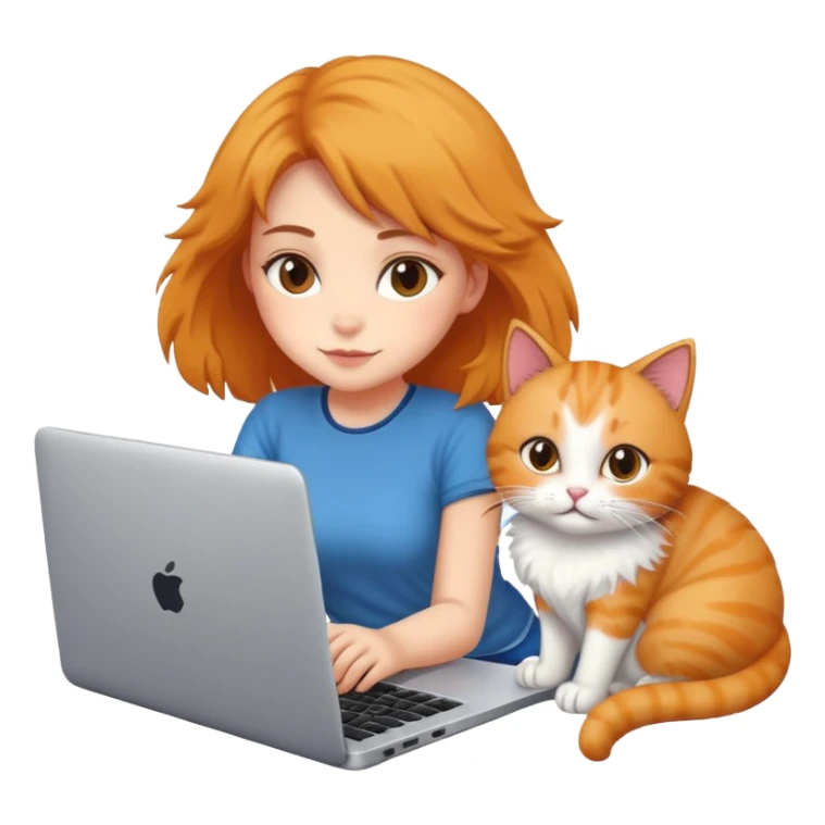A girl is working on a laptop with a cat lying next to it sticker