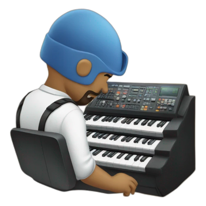 A bald man with beard and mustache playing an AKAI MPC sticker