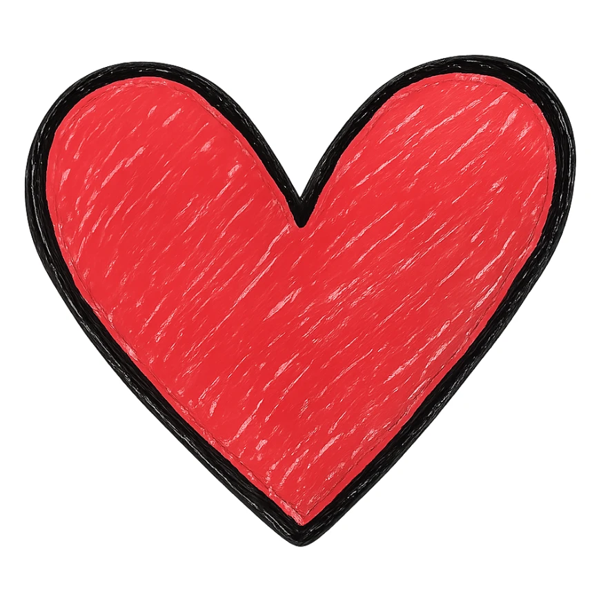 Make the heart red while keeping the hand drawn black outline style with a white clean background. sticker