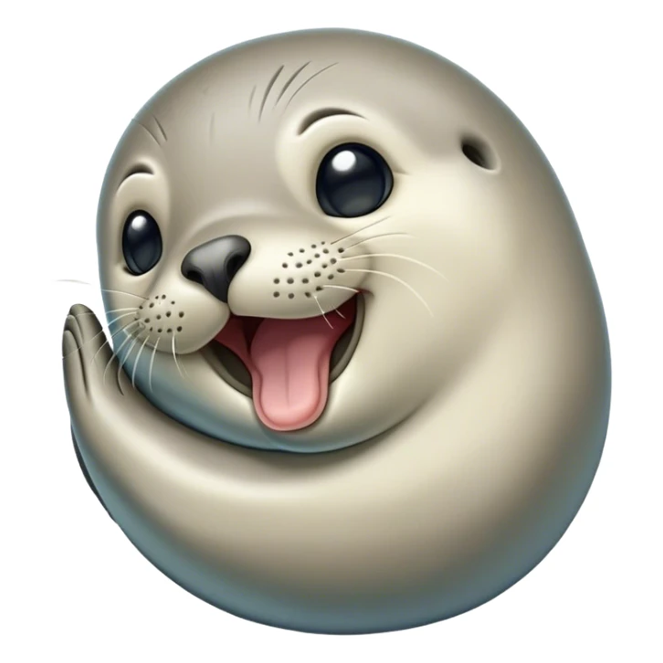 Cinematic Cute Yawning Seal Portrait Emoji, Head tilted slightly with a dramatic, wide-open yawn, showcasing a lustrous, sleek body and half-closed, drowsy eyes exuding cozy contentment, Simplified yet irresistibly adorable features, highly detailed, glowing with a soft, cozy oceanic glow, high shine, relaxed yet expressive, stylized with a dash of whimsical marine charm, soft glowing outline, capturing the essence of a drowsy yet affectionate seal that seems ready to drift out of the screen for a nap! sticker