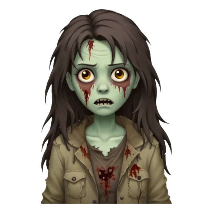 Zombie woman with wavez, dark brown long hair (not thick or voluminous sticker