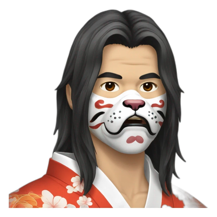 hot-guy-noh-dog-mask-longhair-japanese-kimono sticker