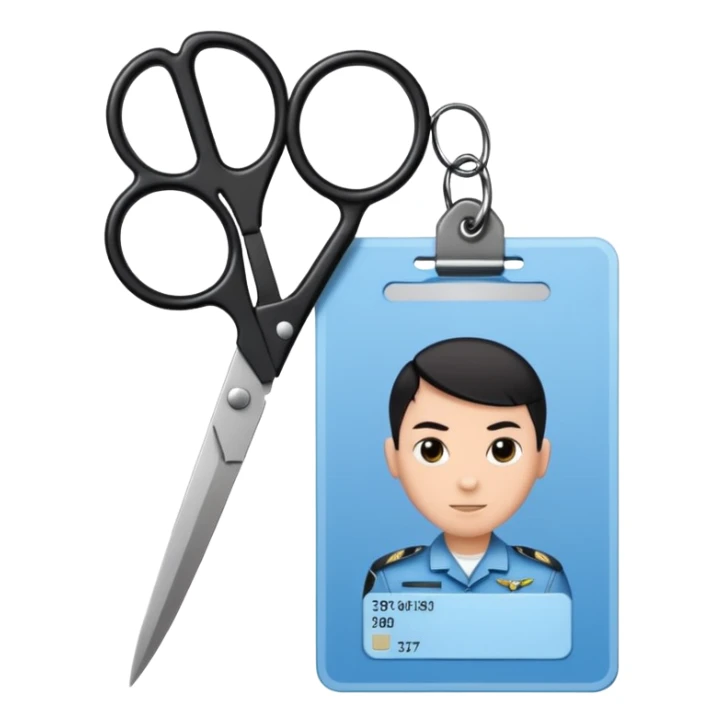 black Scissors cutting a light blue idf soldier ID card in 2 parts .hyper realistic sticker