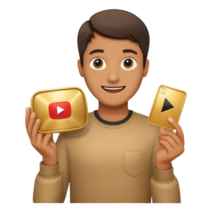 a happy holding youtube golden play button sticker