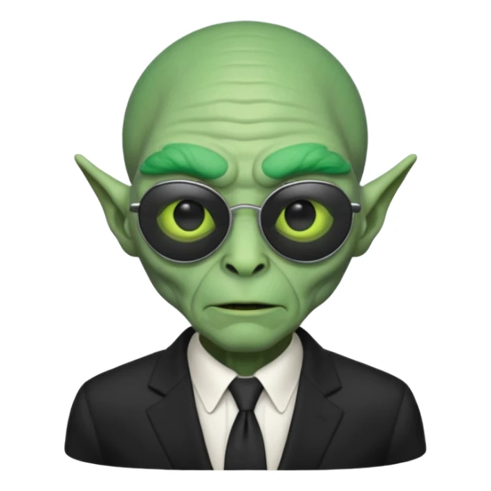 an old alien with black suit, green skin, neutral, sunglass
 sticker