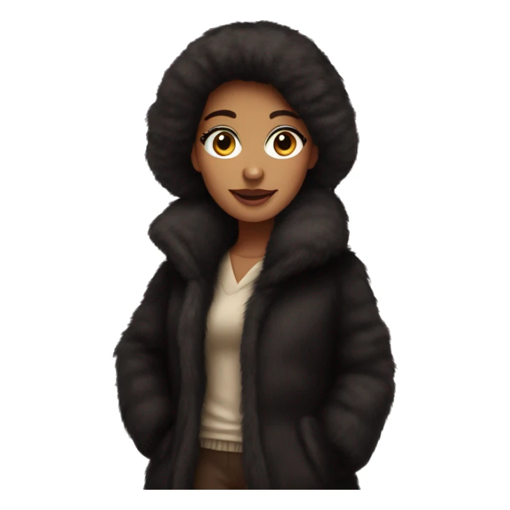 Dark haired woman wearing big full length fur coat sticker