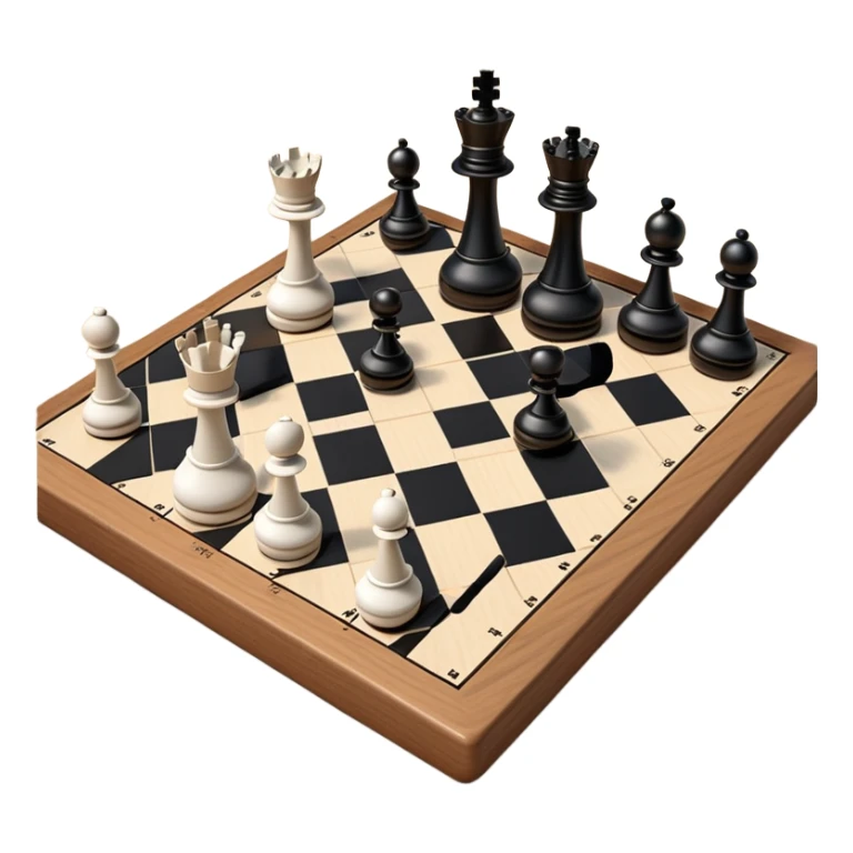 A chessboard with a few strategically placed pieces, including a king, queen, and pawns. The scene highlights the classic black and white squares of the board, emphasizing strategy and thoughtfulness in the game of chess. sticker