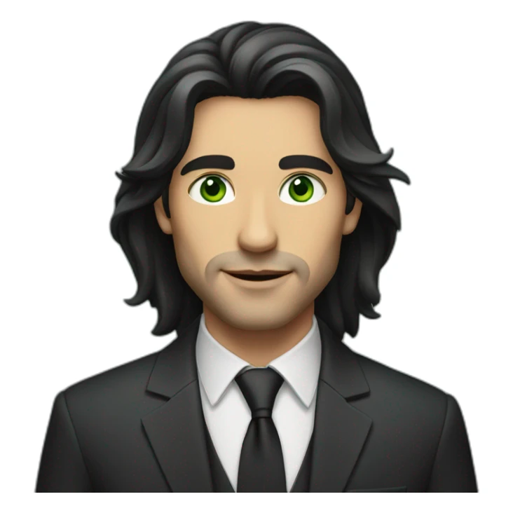 a man with long dark hair in a suit, green eyes sticker