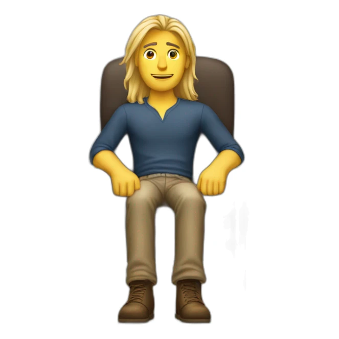 Man with long blond hair sitting in chair sticker