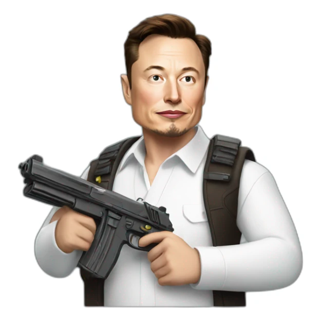 Elon Musk holding a gun sticker