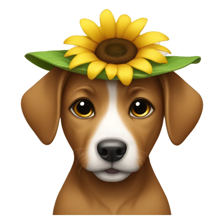a puppy wearing a sunflower hat sticker