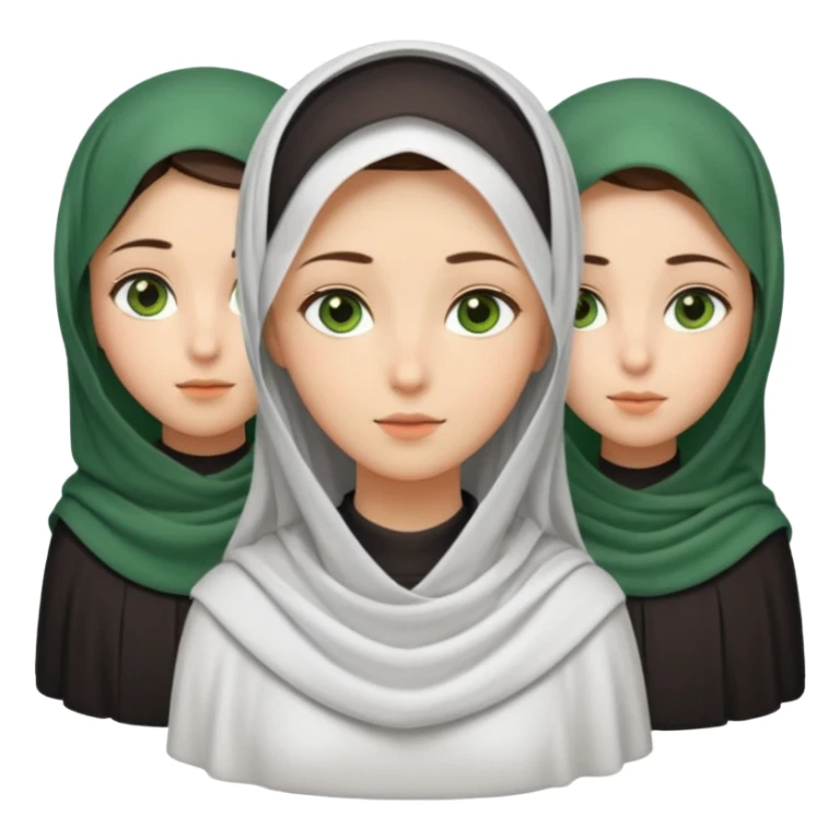 Three veiled girls, one of whom is tall and slightly brunette and has a slightly elongated face, the other is short, her face is oval and she has small eyes, her face is wheat to white, and the last one has an oval face and has beautiful green eyes. sticker