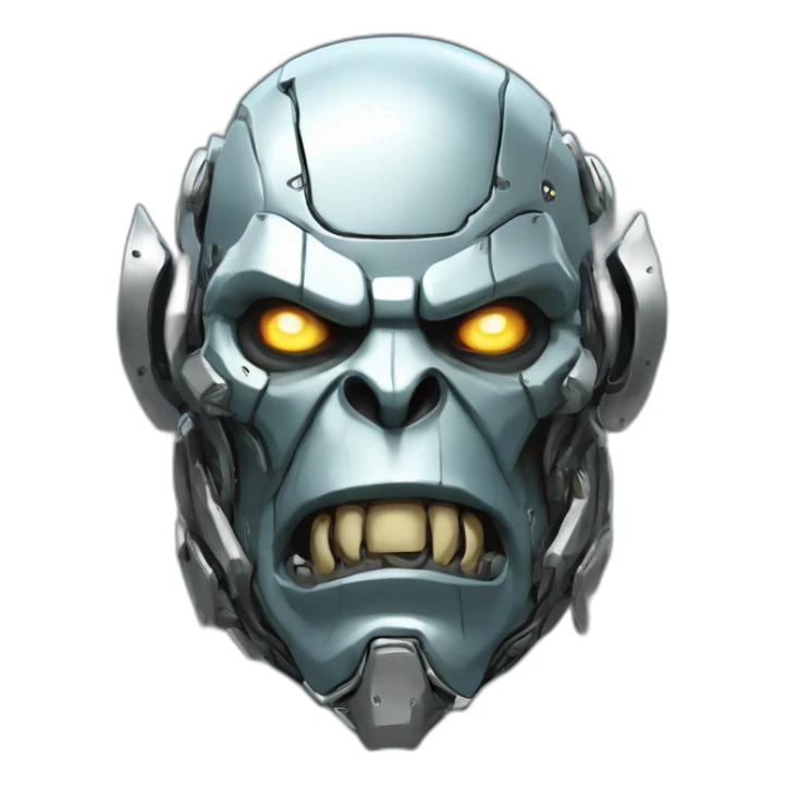 Cyber futuristic silver orc robot face with big orc tusks sticker