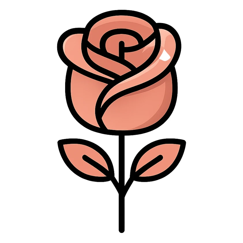 rose gold rose, stylized icon, minimal details, soft shine sticker