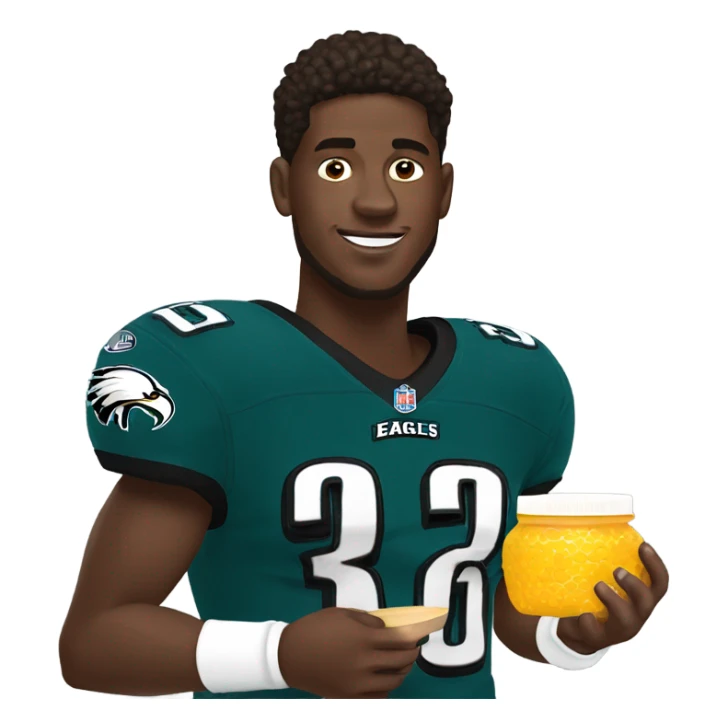 Eagles player AJ Brown holding a honey pot sticker