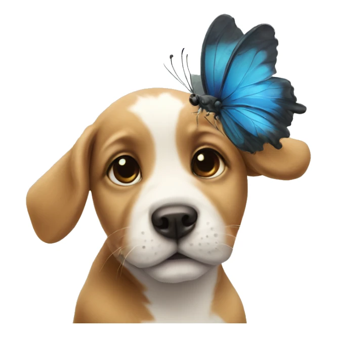 a baby dog with a butterfly on the nose sticker