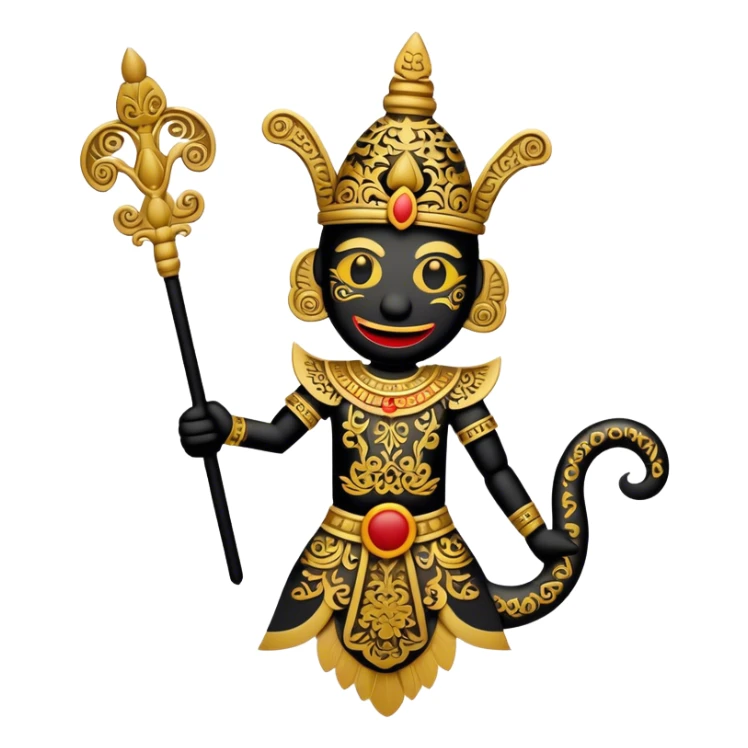 Cinematic Realistic Wayang Kulit Emoji, depicted as an intricate shadow puppet with detailed cut-out figures and traditional patterns, rendered with crisp textures and dynamic cultural lighting that captures its ancient artistry. sticker