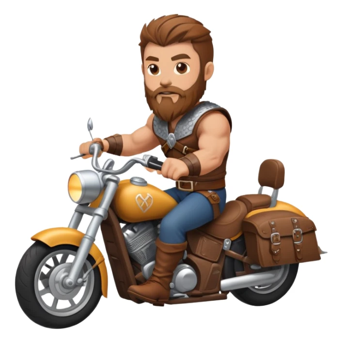 white guy with brown hair and a brown beard riding a motorcycle. he’s buff and looks kind of like a viking sticker