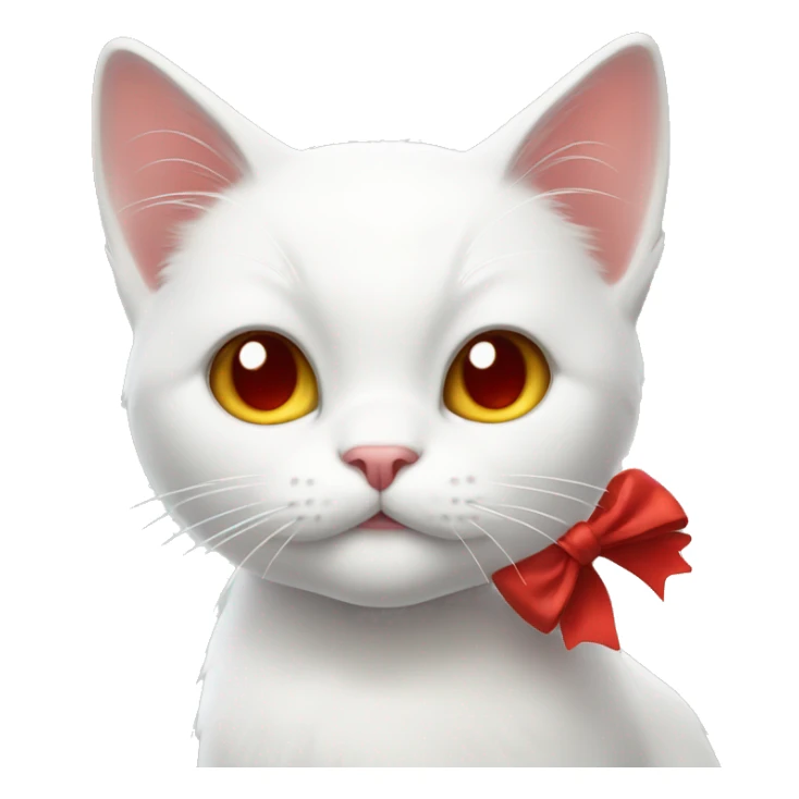 white cat with a red bow and a raised paw sticker